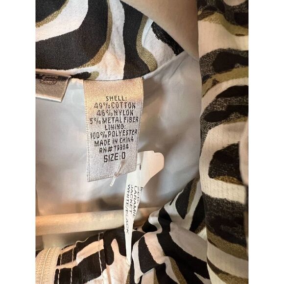 CHICO'S black white zebra animal print full zip jacket blazer rain coat 0 S NWT - Picture 7 of 8